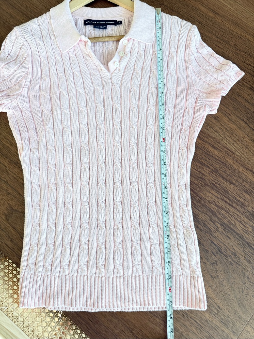 Ralph Lauren Sport Pink Cable Knit Collared Polo Sweater 100% Cotton Size L Rare - Picture 7 of 8